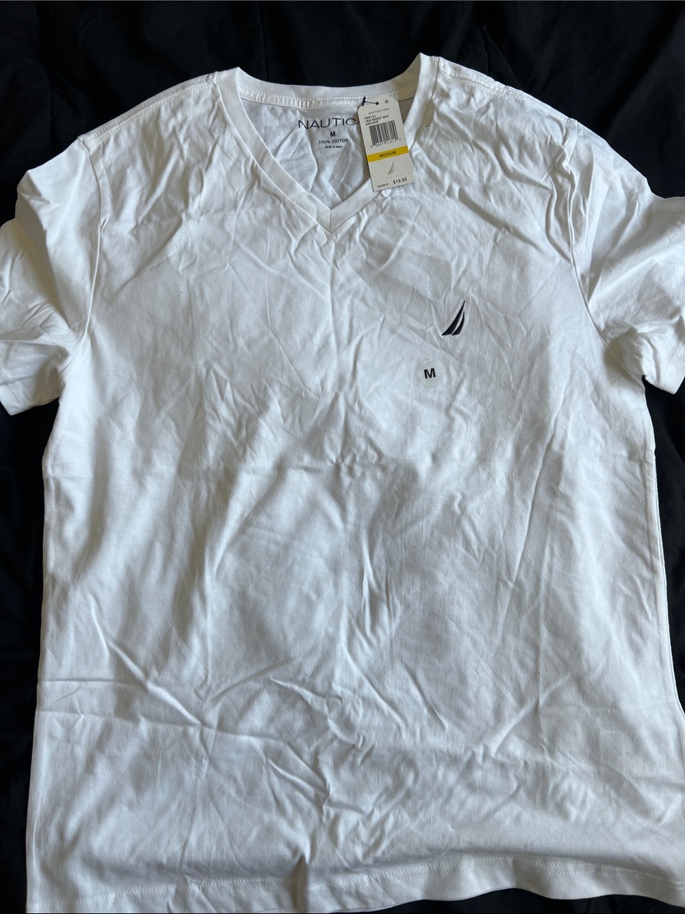 Nautica White V-Neck Short Sleeve Tee with Sail Logo